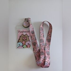 Pusheen Lanyard ID Badge Holder Donut Pink